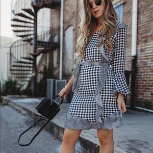 Gingham One Shoulder Dress With Ruffle Detail